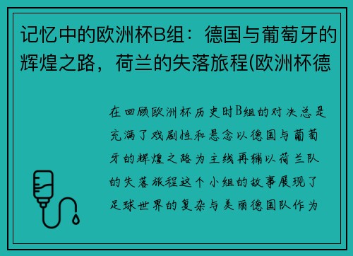 记忆中的欧洲杯B组：德国与葡萄牙的辉煌之路，荷兰的失落旅程(欧洲杯德国跟葡萄牙)