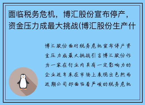 面临税务危机，博汇股份宣布停产，资金压力成最大挑战(博汇股份生产什么产品)