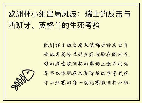 欧洲杯小组出局风波：瑞士的反击与西班牙、英格兰的生死考验